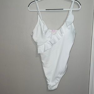 NWT White spaghetti strap Pink Lily ribbed one piece swimsuit. Medium and large.